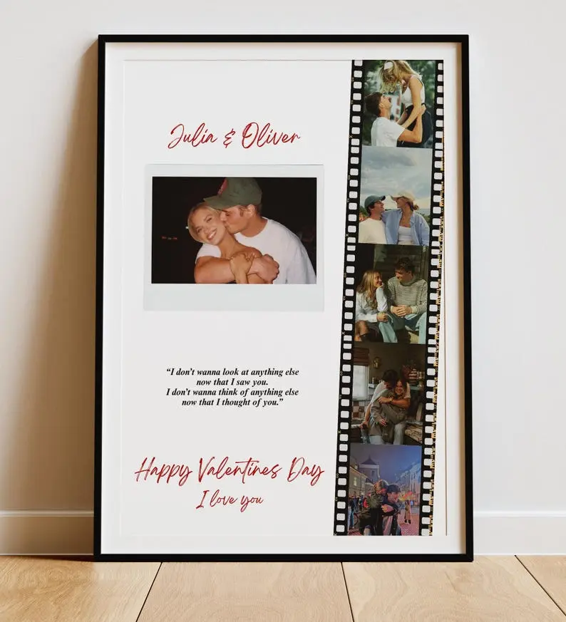 Couples Photo Collage Template, Anniversary & Valentine’s Day Gift, Personalized Romantic Wall Art