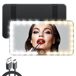 Car Sun Visor Vanity Mirror, Rechargeable Makeup Mirror with 3 Lighting Modes & 70 LEDs Dimmable, Touch Screen, Passenger Vanity Mirror LED Light for Car/SUV, Sun-Shading Cosmetic (Black)
