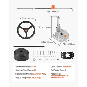 VEVOR Outboard Steering System 10' Steering Cable Marine Steering System 3/4'' Steering Shaft with 13.5 Inch Wheel Flat Interface Marine Steering Kit for Yachts and Waterborne Vehicles, Black