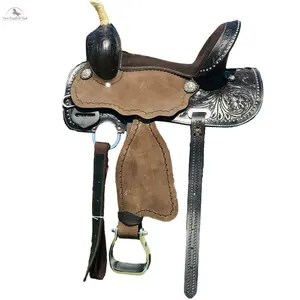 Youth/Pony Fit Western Barrel Resistance Saddle with Single Skirt, Border Tooling, and Floral Tooling