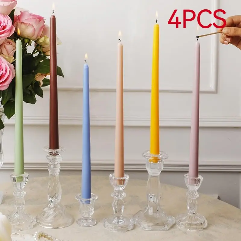 Boxed Set of 4 Colorful Candles 30cm Long, European Branch Design Scentless Candlesticks, No Smoke, Ideal for 12 Inch Table Ambiance, Candle Pack