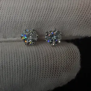 925 Sterling Silver Moissanite 1 Carat 7mm Round Push Back Earring