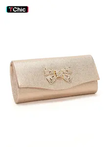 Bow Rhinestone Envelope Evening Bag, Luxurious Versatile Bow Decorated Clutch Purse, Wedding Party Dress Accessory, Detachable Shoulder Strap Crossbody Bag, Luxurious Feel