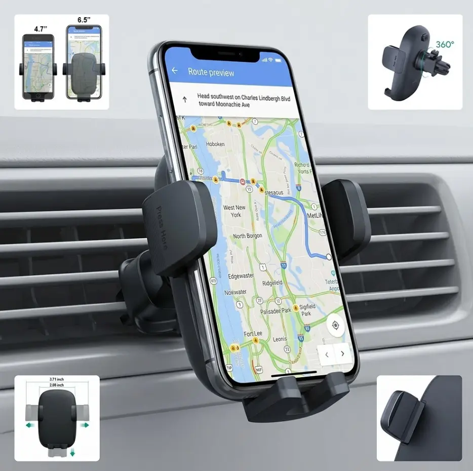 360° Rotatable Air Vent Car Phone Mount, Universal GPS Cell Phone Holder Cradle for All Smartphones