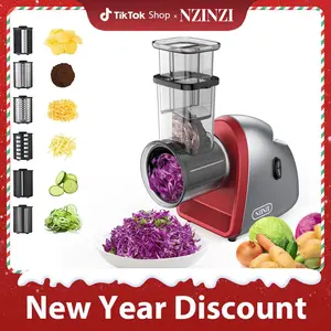 NZNZI Electric Cheese Grater with 6 Blades 250W Motor Salad Shooter Slicer for Vegetables Fruits Cheeses Gray Non-Slip Base Home Kitchen Use New Year ice maker machine non-slip suction base
