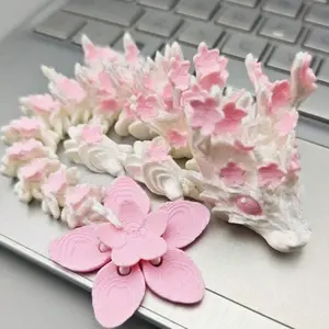 3D Printed Sakura Crystal Dragon Model, Collectible Figurines, Jointly Moveable Fantasy Dragon, 5.91 Inch Decorative Display Gift for Boys Girls, Home Decor Statue, Home Decor Accessory, Desk Ornament
