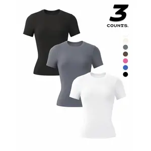 New  Round Neck Plain Sportswear Set, Yoga and Pilates Top, Slim Fit Breathable Easy Wash Non-Colorfast, Multiple Colors Available, Yoga Activewear