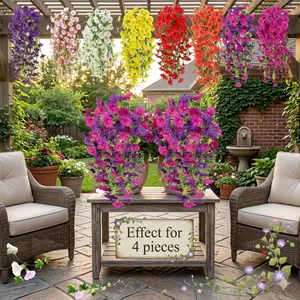 Artificial hanging flowers, 4-piece artificial plant set, plastic flowers with eucalyptus leaves, UV-resistant and lifelike hanging plants, suitable for home, outdoor, wedding, and garden decor