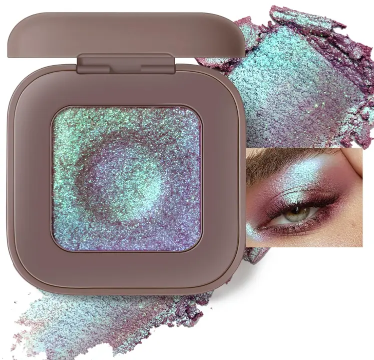 Duochrome Plum Mauve Green Blue Glitter Eyeshadow Palette, Holographic Chameleon Rich Color Shimmer Metallic Eye Shadow, Color Shift Sparkle Iridescent Eye Brightener Fairy Makeup for Rave#02