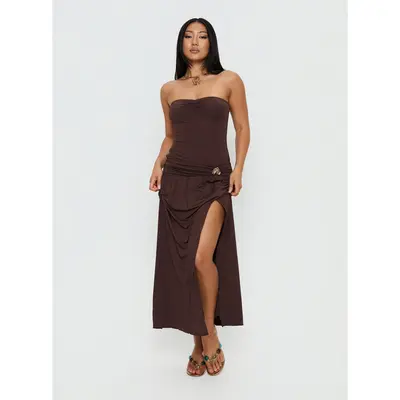 Odela Strapless Drop Waist Maxi Dress Chocolate - TikTok Shop Odela Strapless Drop Waist Maxi Dress Chocolate - TikTok Shop
