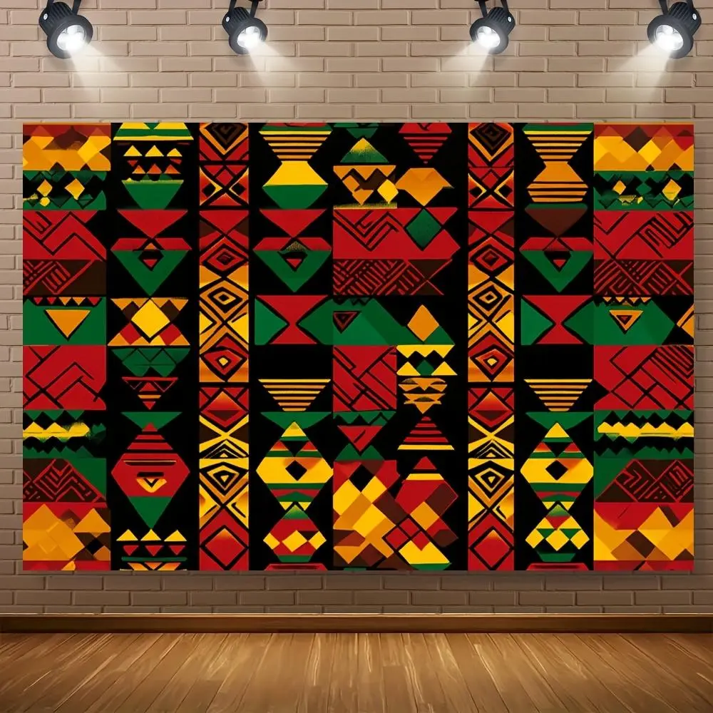 1PC Polyester 2D Flat African Tribal Geometric Tapestry - Bohemian Reusable Wall Decor Hanging, Happy Birthday Ethnic Photo Backdrop, Artistic Bedroom Cloth