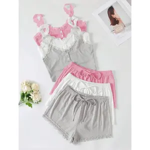 3 Sets Women's Pajama Set, Including Cami Top & Shorts, Lounge Set