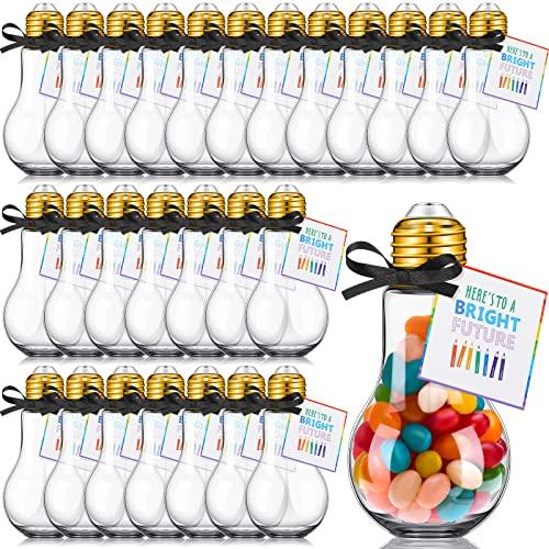 36/48 Pcs Graduation Cap Candy Jars, Graduation Gifts Class of 2026 Plastic Light Bulb Jars with Graduation Cards, Bear Candy Jar with Graduation Cap with Tassel Grad Container Drinking Cups Fillable Drink Graduation Decoration Treat Grad Party Supplies