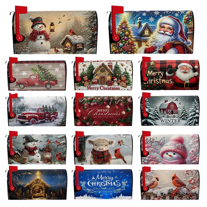 VBXNT Magnetic Christmas Mailbox Cover with Santa Scene and Snowy Background for Festive Mailbox Decoration 18*21 inch Minimalist Design Snowflake Pattern