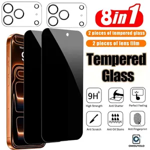 5pieces + 3pieces Privacy Screen Protector for iPhone 15 14 Pro Max 13 16 16E 17 Pro Max Plus Air Value Pack of 5 Anti-Peeping Tempered Glass with 3 Phone Lens Protectors 9H Hardness HD Clarity