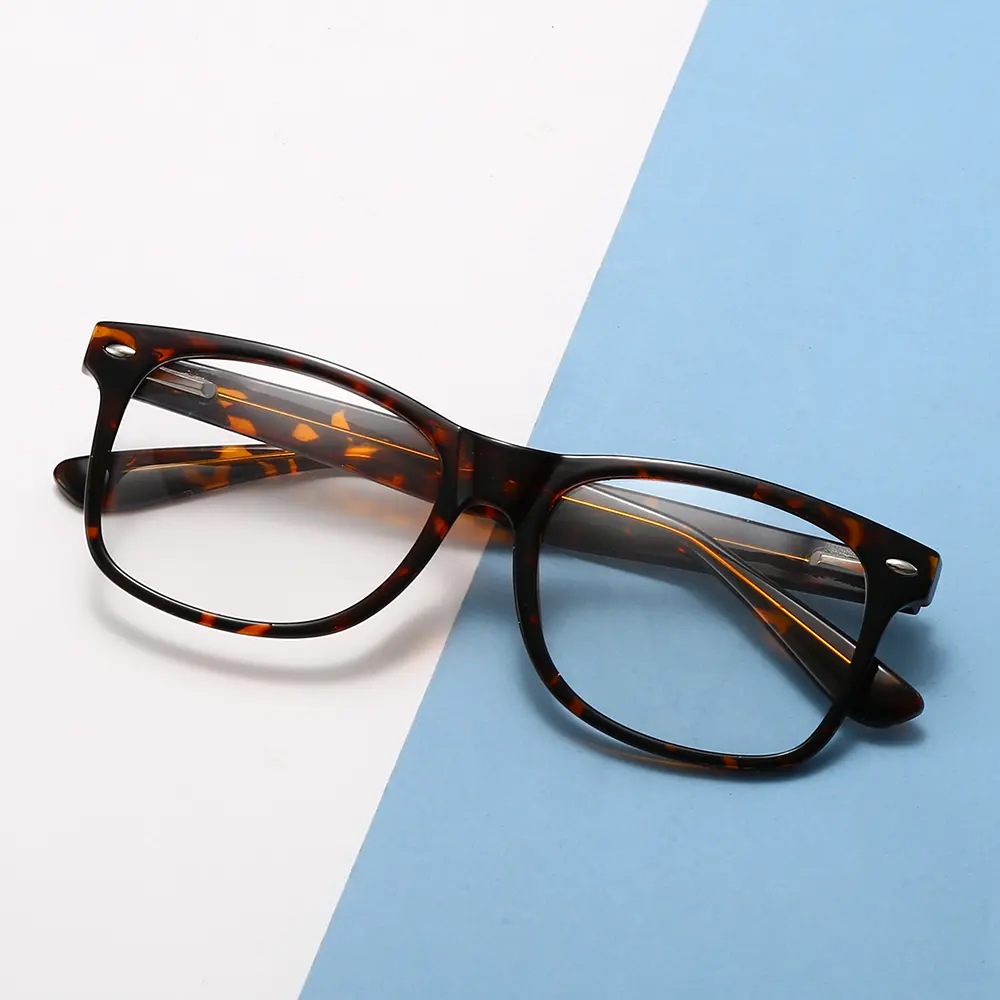 Fytoo Acetate Eyeglasses, Tortoiseshell Decor Square Glasses, Leopard Print Optical Frame, Double‑Bridge Aviator‑Style Prescription Eyewear for Men Women