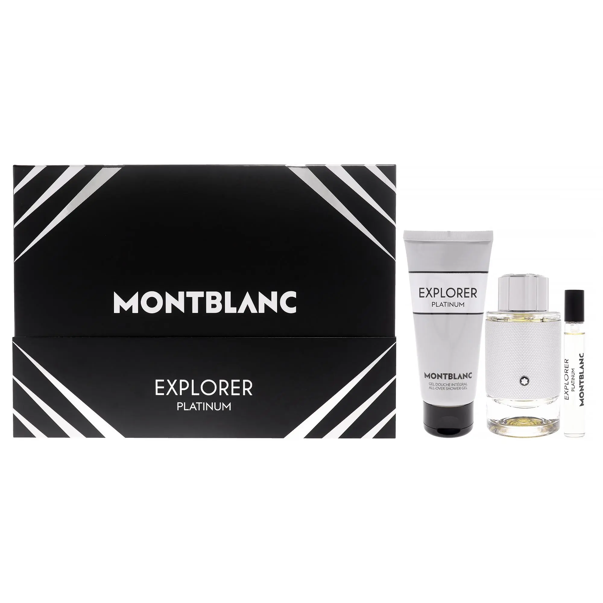 Mont Blanc Explorer Platinum Men's 3-Piece Gift Set - 3.3oz EDP Spray, 0.25oz Mini EDP Spray, 3.3oz Shower Gel (includes mini, 3 pieces), Three Pieces