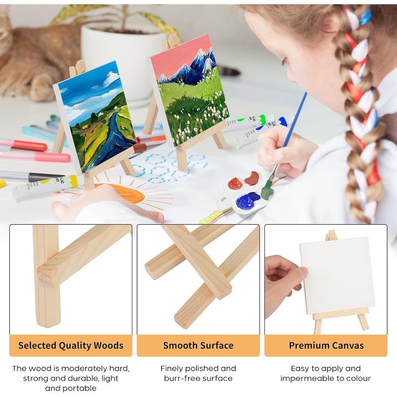 44 Pcs Mini Canvas Painting Set Includes 4x4 Inches Canvas,Paint Brushes,Paint Palette,Wooden Mini Easels with Art Canvas for Youth and Artists Art,Christmas Party Gifts,DIY Hand Tools Kits