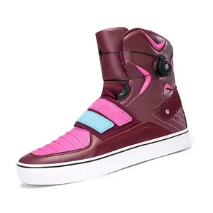HR-Unisex Motorcycle Boots - Stylish High-Top Lace-Up Sneakers with Geometric Design,+ Rubber Sole for Road, Mountain, and Street Riding