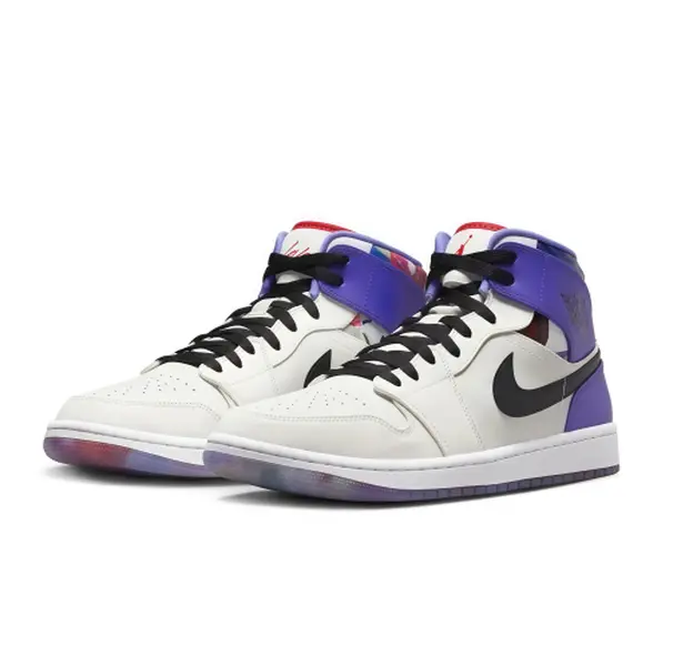 Nike Air Jordan 1 Mid White Purple Multicolor Print Sneakers Retro Mid Top Basketball Shoes Street Casual Footwear For Men Women