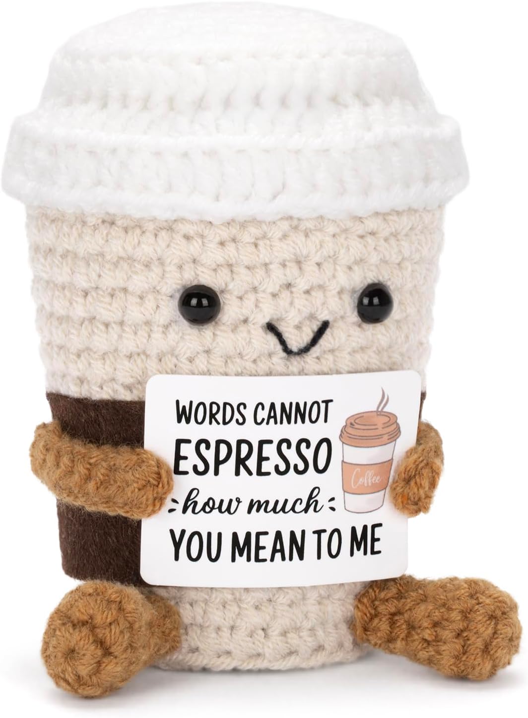 Funny Positive Coffee, Emotional Crochet Doll, Cute Crochet Potato Partner Toy with Positive Card Cheer Up Funny Gag Gifts for Best Friend Birthday Women Teacher Fall(Coffee