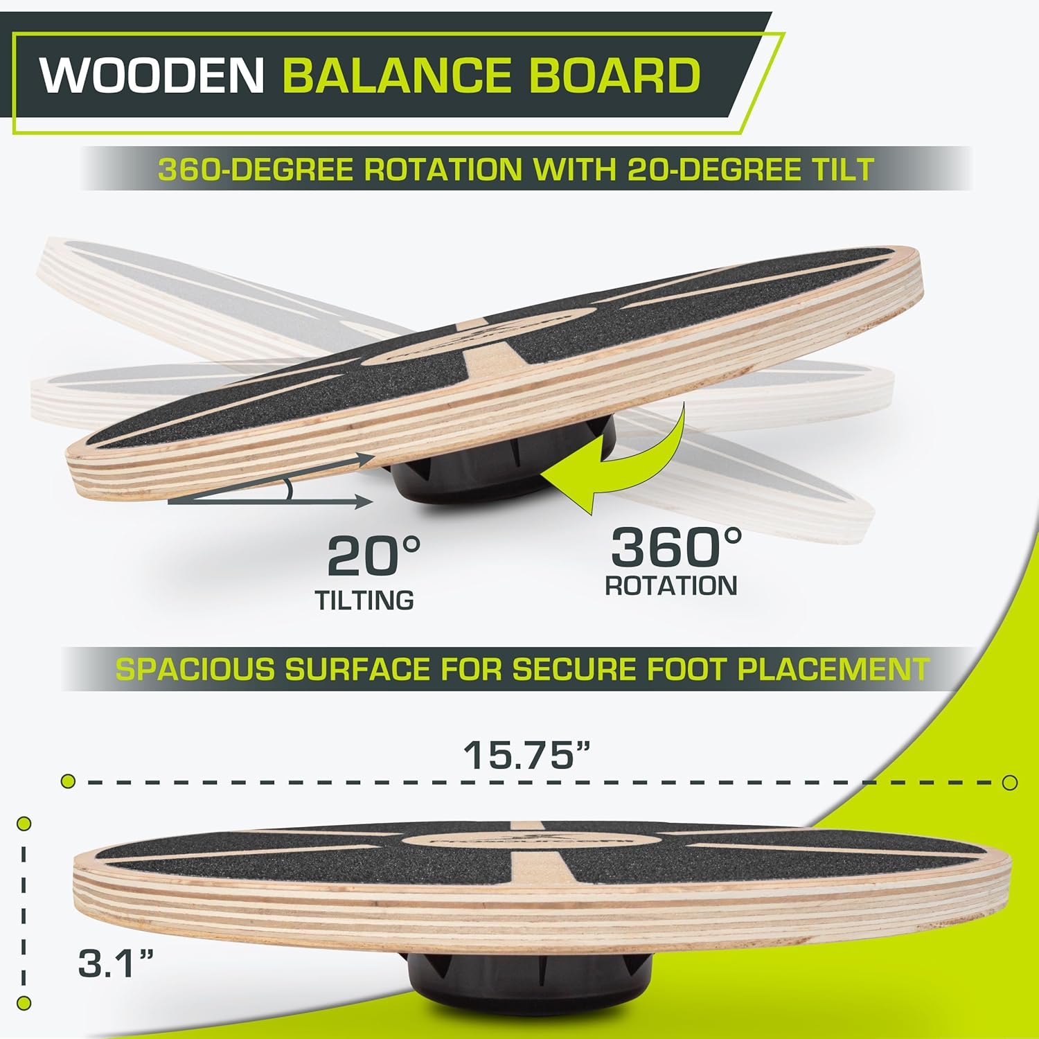 Wooden balance board, used for core stability training, 360-degree rotation, non-slip, rehabilitation training, and balance training.