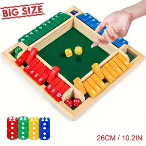 Large Shut The Box Dice Game, 26CM 2-4 Player Family Durable Wooden Board Table Math Games for Adults, 8 Dices Classics Tabletop Version Games, Classic Board Games for Classroom,Home,Party, Pub, Gathering, Christmas, Holiday, Entertainment