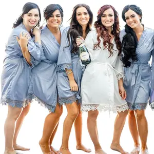 Bridesmaid Silky Satin Robe with Lace Sleeves & Bottoms, Adjustable Belt, Soft Luxurious Fabric, Birthday Party Womenswear, Comfortable Loose Fit, Cute Matching Loungewear, High-Quality Matte Satin, Organza Gift Bag Elegance Gowns