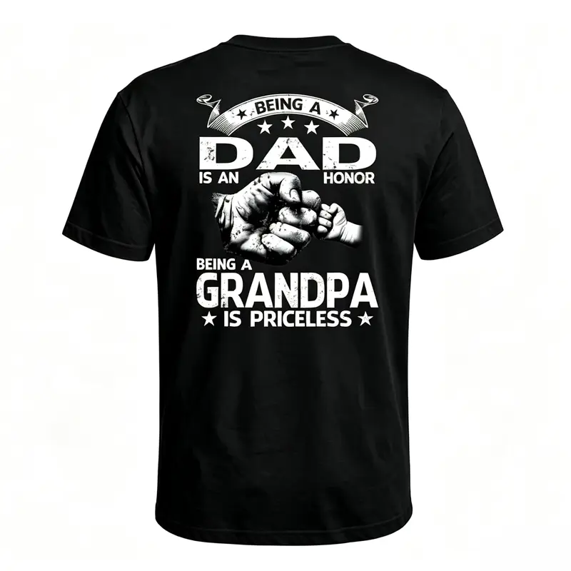 Vintage Grandpa Quote Graphic T-Shirt For Men, Being A Dad Is An Honor Being A Grandpa Is Priceless Pure Cotton Tee, Casual Versatile Daily Short Sleeve Top, Father’s Day Gift For Him