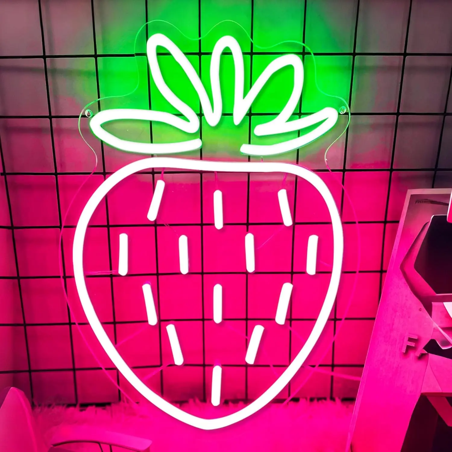 Strawberry Neon Sign, Strawberry Lamp Neon Signs for Wall Decor, LED Sign Strawberry Lamp for Bedroom Decor, Strawberry Night Light Fruit Party Decorations 13.8?x12?
