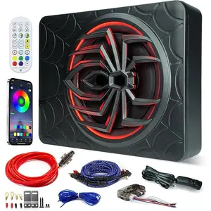 2025 OutdoorUpgraded 10"1000W Slim UnderSeat Powered Car Subwoofer with Colorful LED Ambient Lights, Car/Truck Audio Sub Built in Amplifier Outstanding Heat Dissipation,Powerful BassforPassion D10 Inch 1000 Watt Slim Under SeatPowered Car Subwoofer, gift