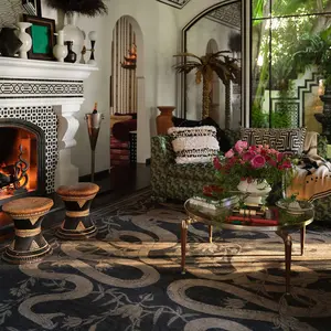 Vintage Snake & Plant Pattern Persian Carpet, Non-slip Soft Floor Mat, Boho Runner Rug, Bohemian Style Rugs, Boho Floral Rug, Decorative Area Rug for Home Living Room Bedroom, Home Decor, Funky Bedroom Accessories, Vintage Design Area Rug