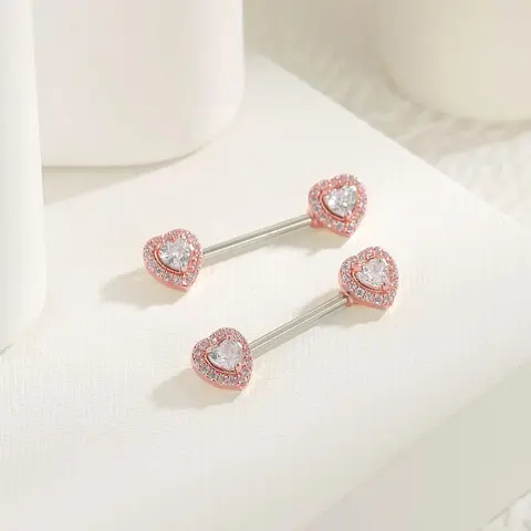 Cute Heart Shaped Nipple Ring, Rhinestone Decor Nipple Barbell, Cubic Zirconia Inlay Body Jewelry for Women, Accessories for Party, Daily Clothing Decor, Valentine's Day, Gift, Body Piercing Jewelry, Body Jewellery