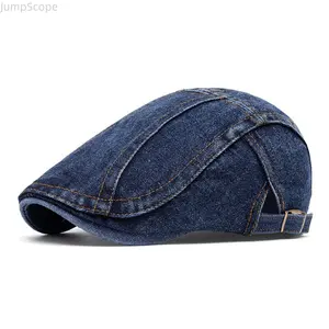 2026 New Y2K Denim Flat Cap Retro Washed Jean Gatsby Hat Adjustable Casual Streetwear Headwear
