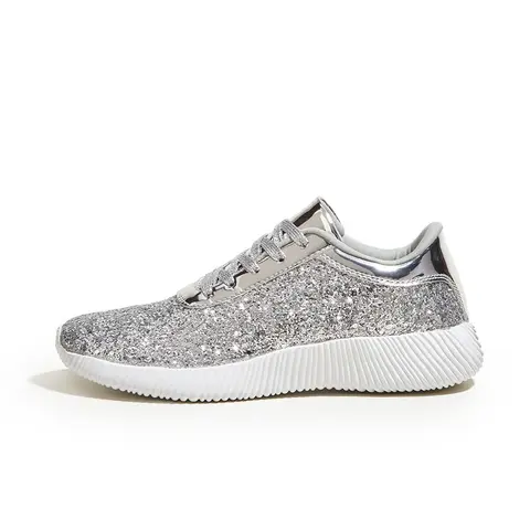 LUCKY STEP Women's Cute Glitter Tennis Trainer - Sparkly Metallic Sequins, Lightweight Casual Retro Braided Sport Shoes for Women, 1 Pair Walking Shoes (Back to School, TikTok Shop Spring Glowup Summer Wins Haul)