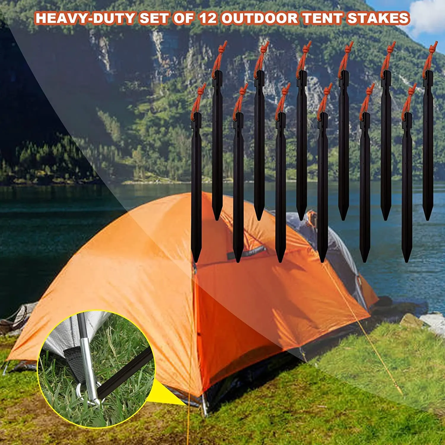 12 Pack Tent Stakes Aluminum Alloy Lightweight, Durable Safe Metal Camping Stakes Spiral Tent Pegs Outdoor Gear
