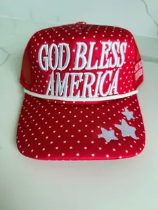 God Bless America Red and White Polkadot Trucker Hat