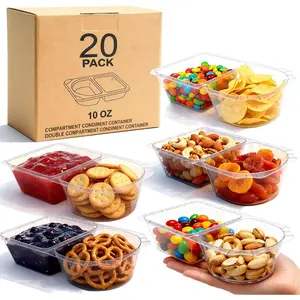 10 OZ  Snack Pack Containers & Snack Containers with -Double Compartment Meal Prep Containers,Compartment Condiment Containers, for Bulk Meal Prep & -the-Go (20 Sets)