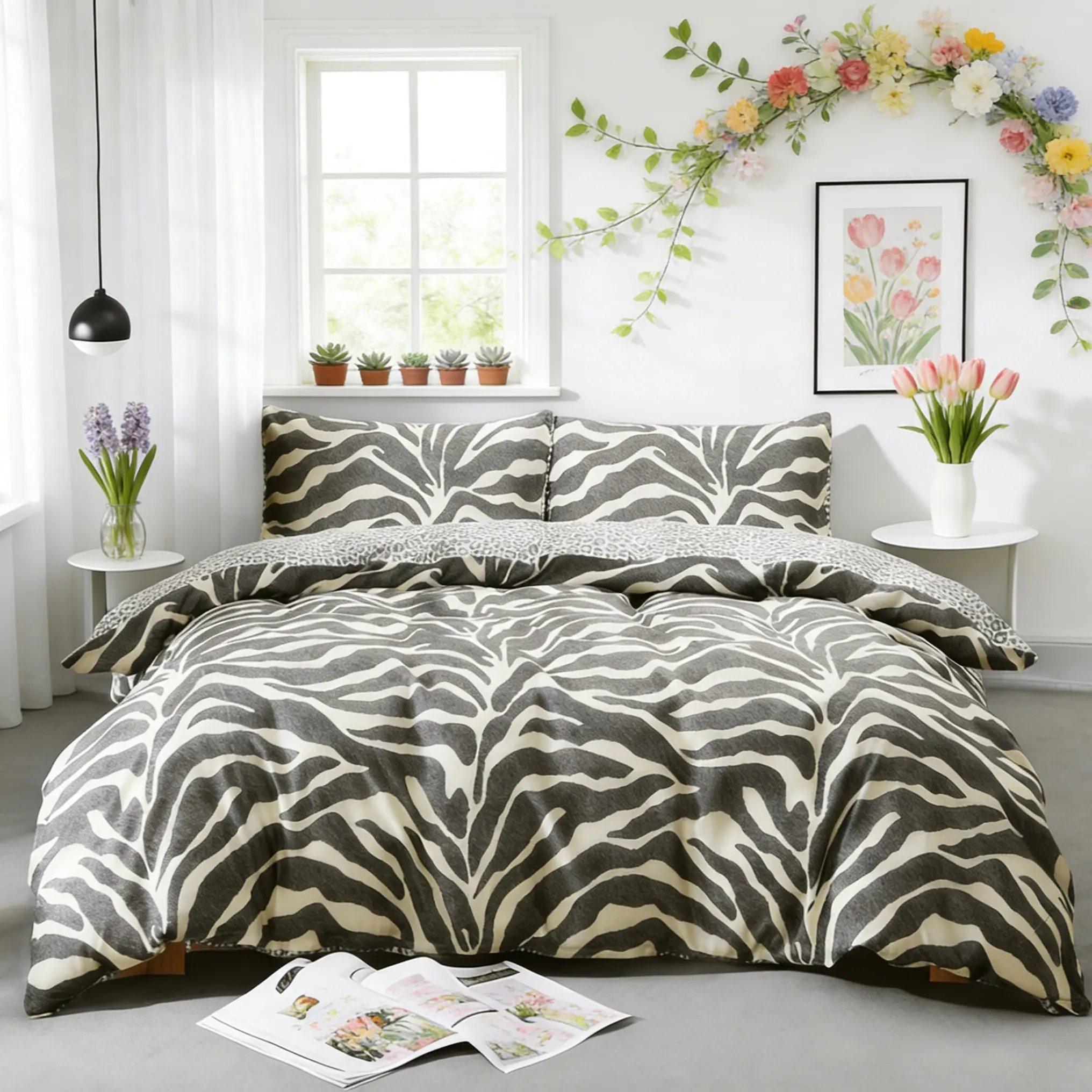3Pcs Retro Nordic Style Grey Zebra Leopard Print Comfy Cozy Printed Bedding Set,  Reversible Design Includes 1 Duvet Cover(No Insert) & 2 Pillowcases(No Insert), Soft Fabric, Easy Removable Zipper, New Arrival For Spring And Summer, Ideal Gift Choice