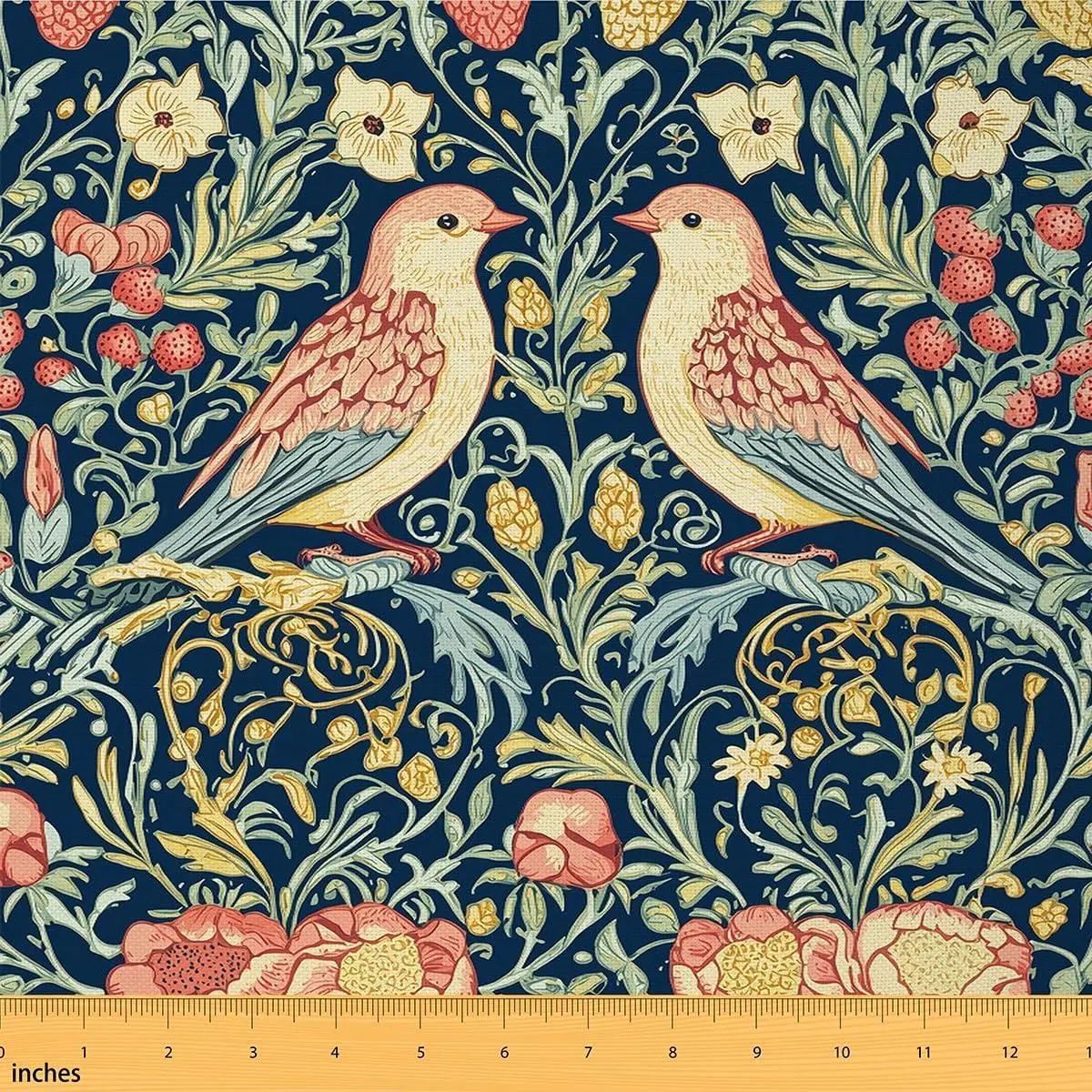 an Otomi Fabric,Boho Bird Upholstery Fabric,Colorful Floral Bohemian Bright Yellow Green Decorative Fabric,Wild Animals Botanical Indoor Outdoor Fabric