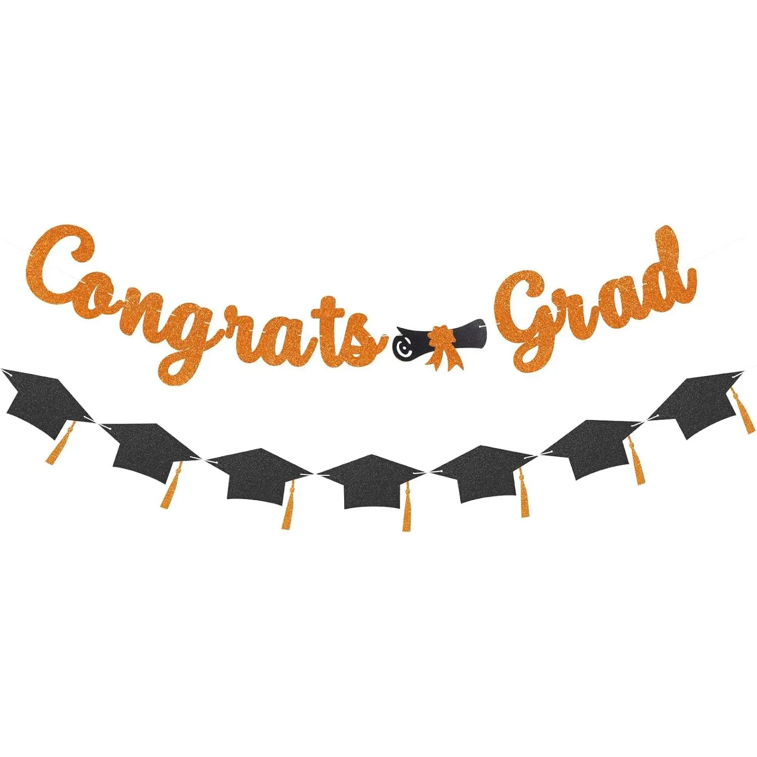 Graduation Decorations of 2025 Pre-Strung Congrats Grad Banner Blingbling Glitter Graduation Garland for High School College 2025 Grad Party Supplies (Orange)