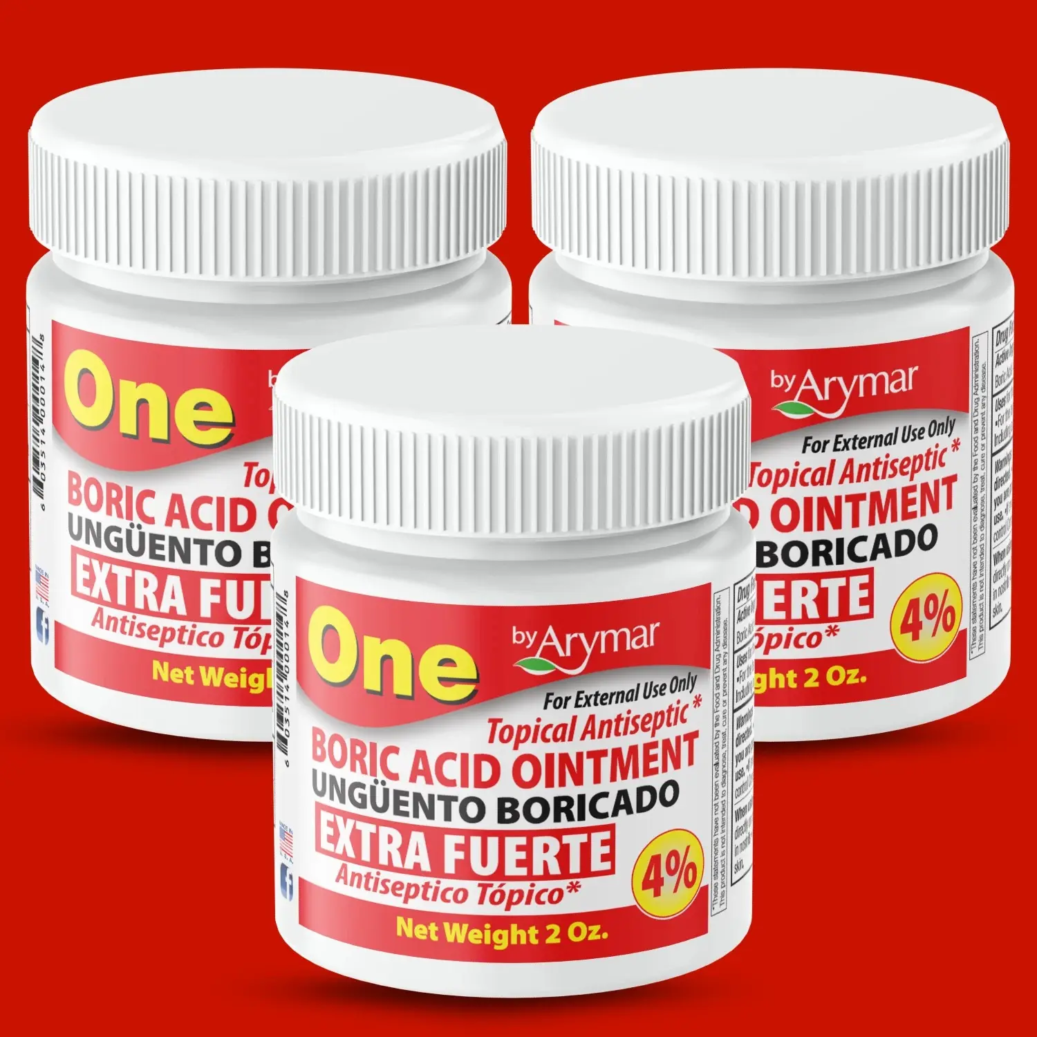 Arymar Boric Acid Ointment 4% – Skin Care Topical, 2 fl oz (3-Pack)