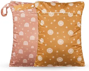 Wet Dry Bags with Two Zippered Pockets and Handle, Reusable Storage Bag for Breast Pump Parts & Baby Items, Waterproof Diaper Bags, Yoga Gym Bag for Swimsuits Wet Clothes-2pcs, 11.8*15.75"