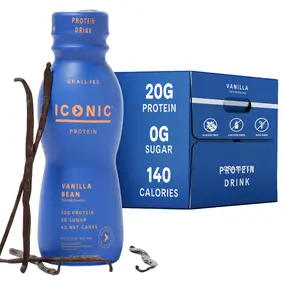 Iconic Protein Drinks Vanilla Bean 12 Pack - Sugar Free Low Carb 20g Grass Fed Protein - Lactose Free Gluten Free Non-GMO Kosher Keto Friendly Protein Shakes