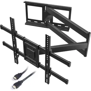 TV Wall Mount with Extra Long Extendable Arm for 32-75 Inch TVs, Holds Up to 132lbs, Full Motion Dual Arm TV Bracket with Tilt, Swivel, Level Adjustment, Max VESA 600x400mm, Wide Compatibility