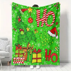 Christmas Flannel Blanket with Christmas Tree Gift Snowflake Pattern, Luxurious Flannel Throw, Warm and Comfortable, 280gsm Polyester Fabric