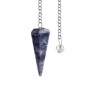 Sodalite Pendulum Crystal, Faceted Pendulum Divination Tools, Dowsing Pendulum Crystal for Energy Work, Crystal Grid & Reiki Healing