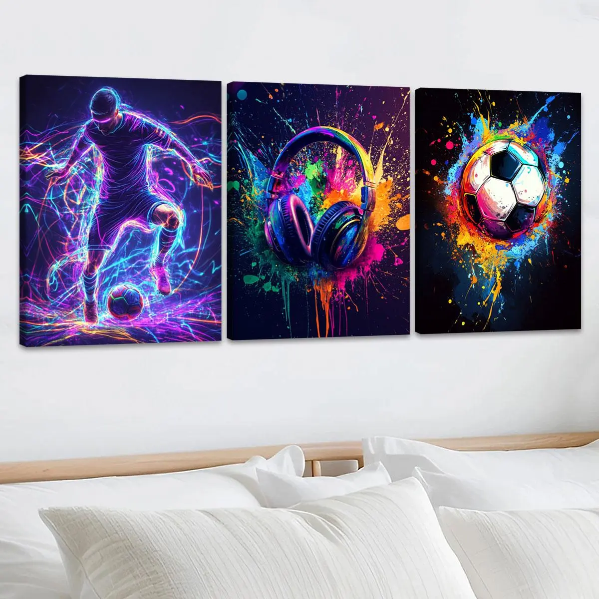 Soccer Themed Canvas Painting, 3 Counts/set Creative Modern Wall Art Painting, Wall Art Decor for Home Living Room Bedroom Office, Poster