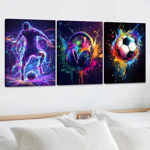 Soccer Themed Canvas Painting, 3 Counts/set Creative Modern Wall Art Painting, Wall Art Decor for Home Living Room Bedroom Office, Poster