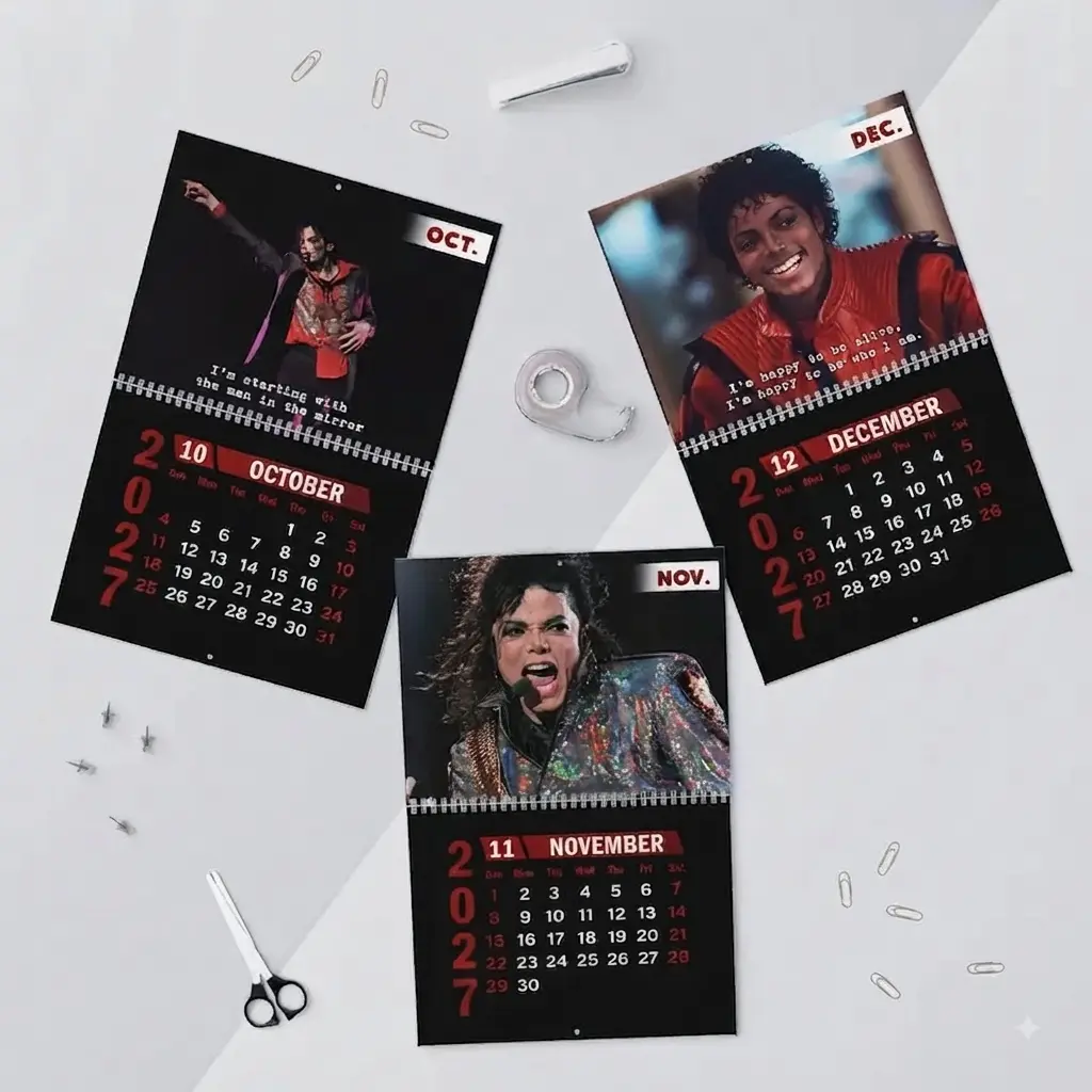 2027 Michael Jackson Wall Calendar - Office Stationery, Double-Sided Print, High-Quality Paper, Iconic Imagery, Monthly Planning Tool for MJ Enthusiasts